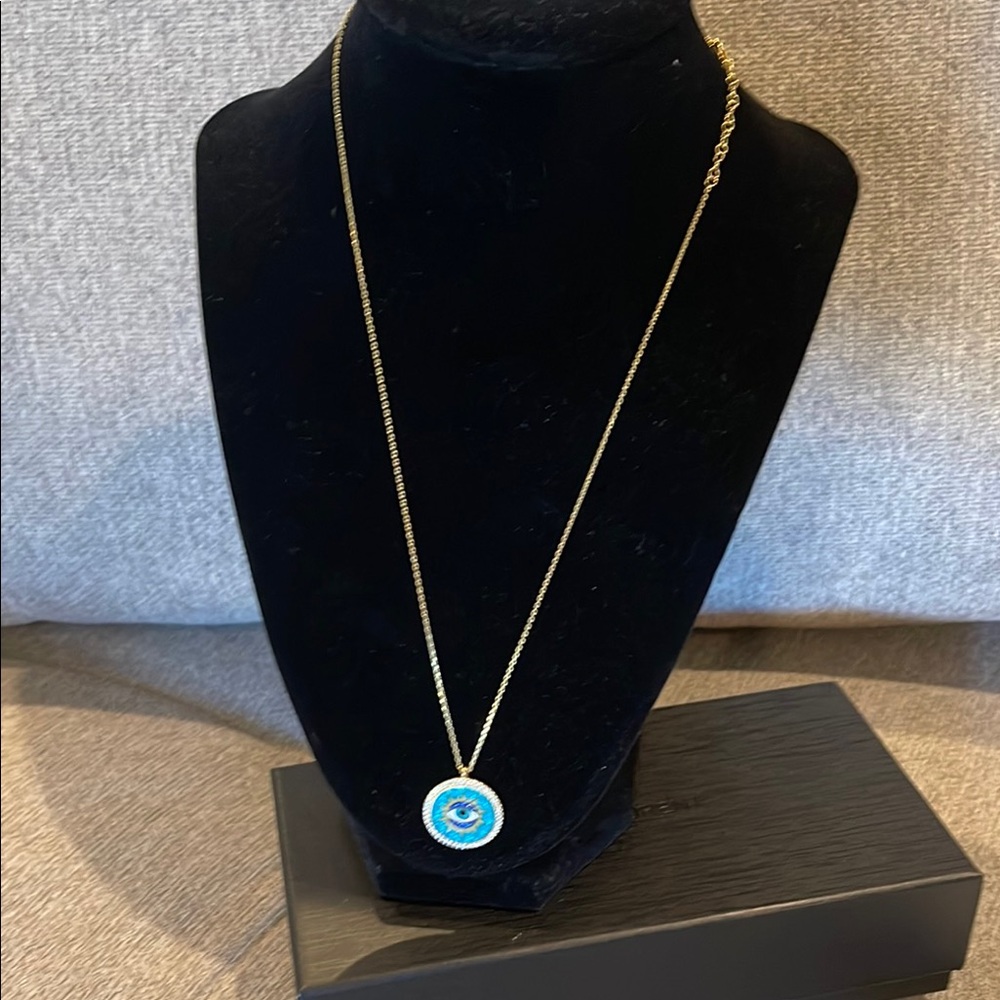 New:::Gold and Blue Evil Eye Pendant Necklace adjustable